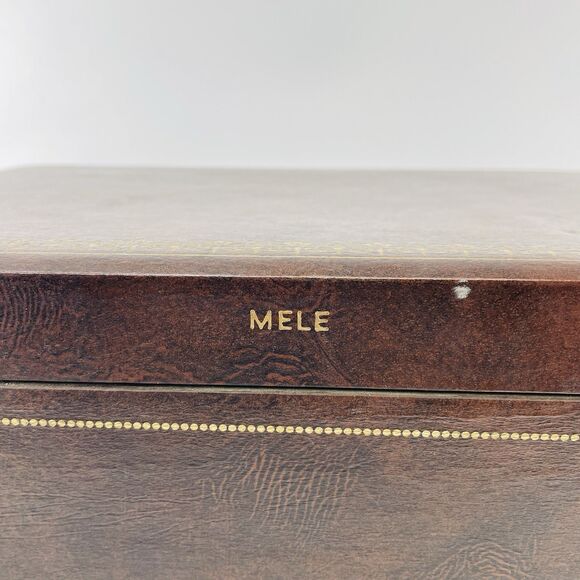 VTG MELE 4-Tier Jewelry Box MCM Mid-Century Faux Leather Satin Gold Velvet w KEY - Picture 9 of 16